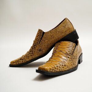 Vintage Kevin Shoes Alligator Square Toe Western Loafers